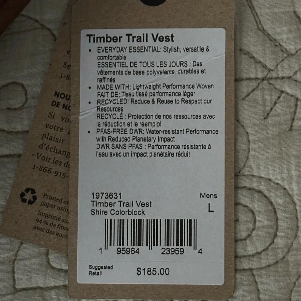 NWT Men’s Prana Timber Trail Vest Shire Colorblock Duck Down/Feather Fill